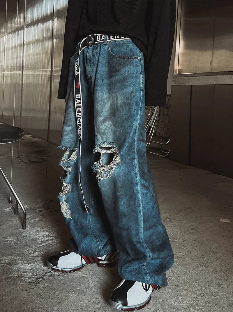 Asher Damage Wide Denim Pants 