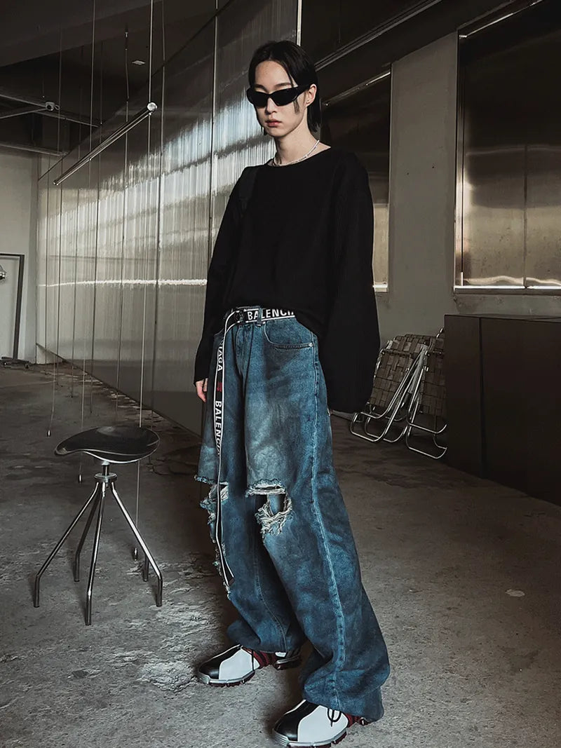 Asher Damage Wide Denim Pants 
