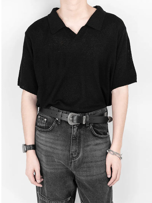 Raglan V-neck Half Sleeves Knit 