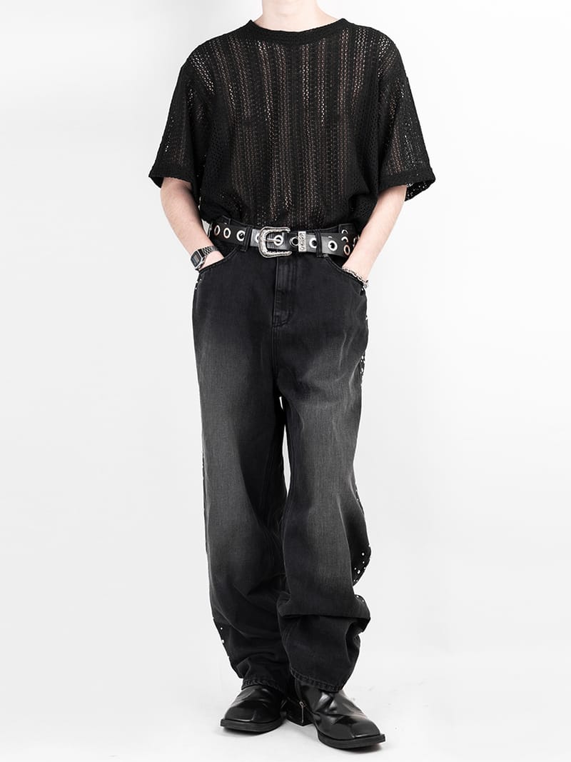 Studded Black Denim Pants 