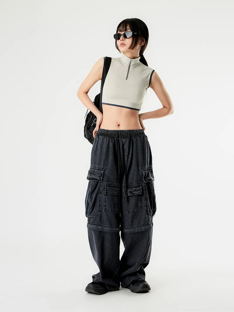 Heavy Pocket Cargo Banding 2-Way Denim Pants 