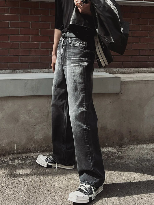 Dark Washed-out Denim Pants 