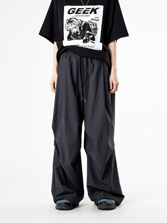 Pintuck wide string banding pants