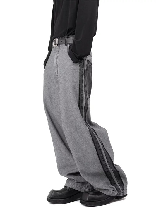 Double Track Line Wide Denim Pants 