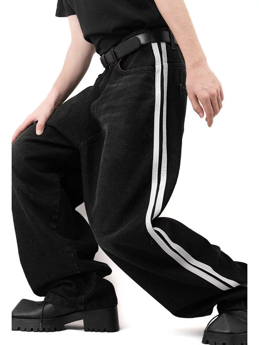 Track Line Cat Brush Wide Denim Pants 