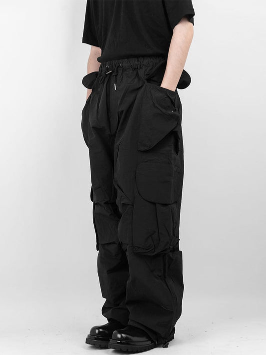 Cargo Solid Pocket Wide Banding Pants 