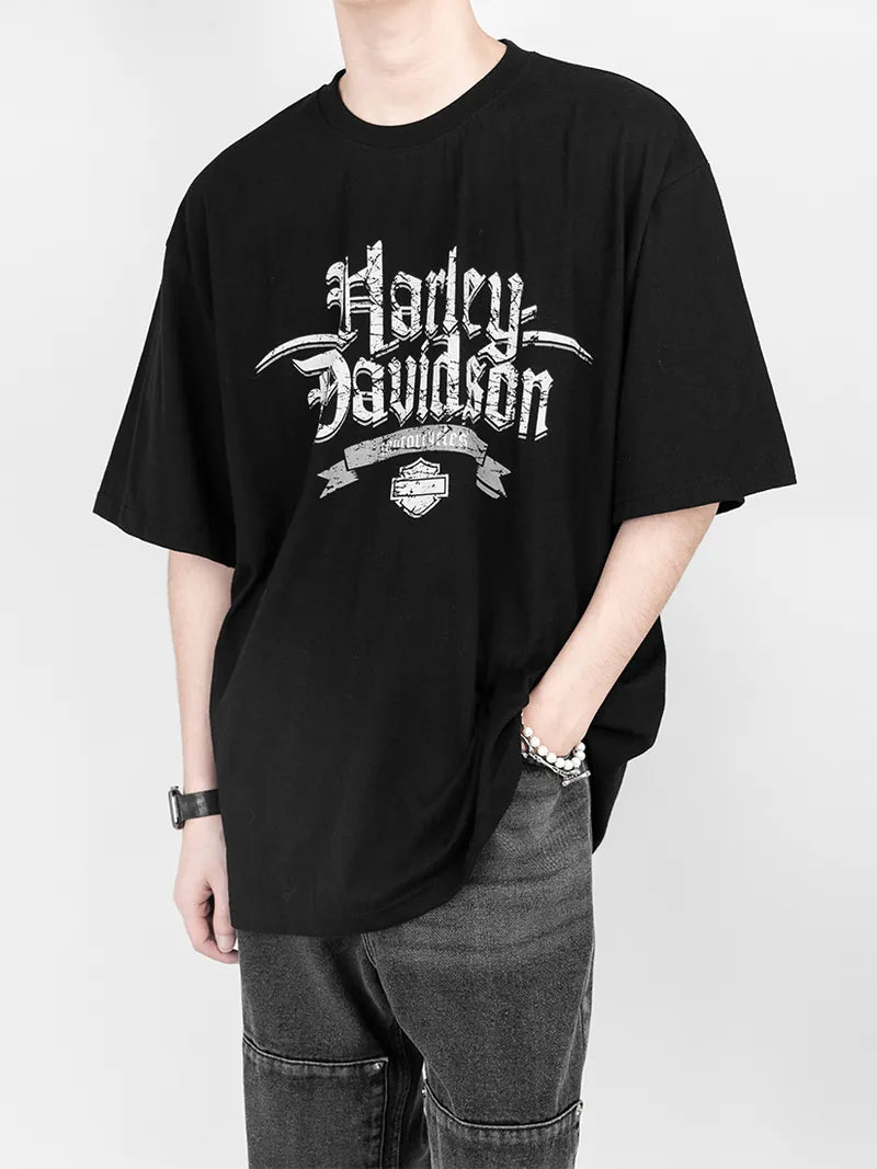 Harley davidson crack print over t-shirt 
