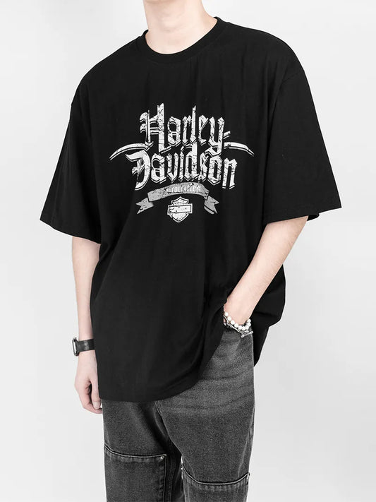 Harley davidson crack print over t-shirt 