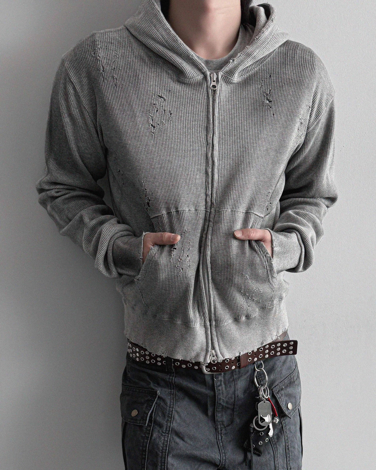 Fade waffle crop hood Zip-Up