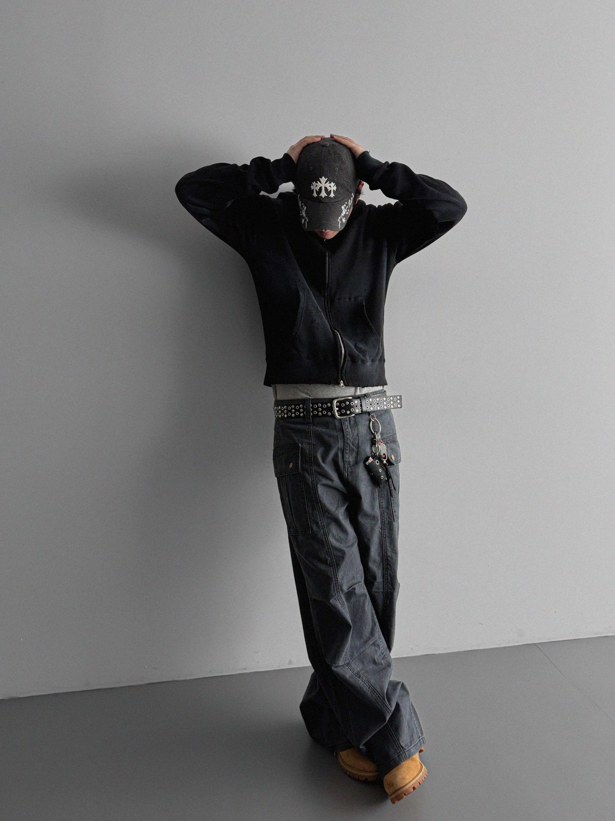 Fade waffle crop hood Zip-Up