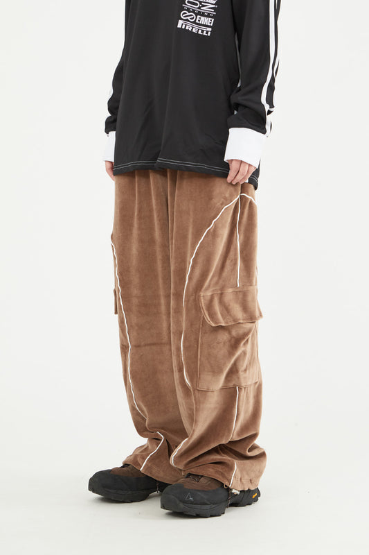 Curve piping velor cargo banding pants 