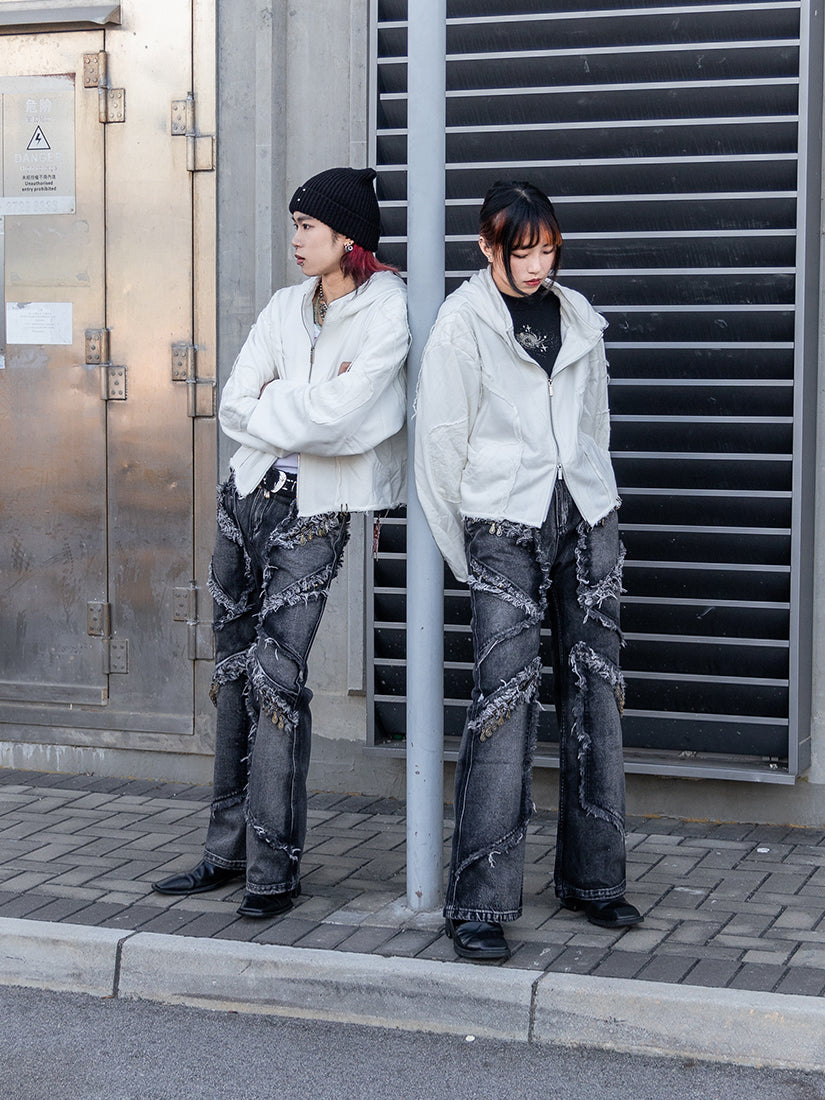 Street vintage washed distressed tassel jeans
