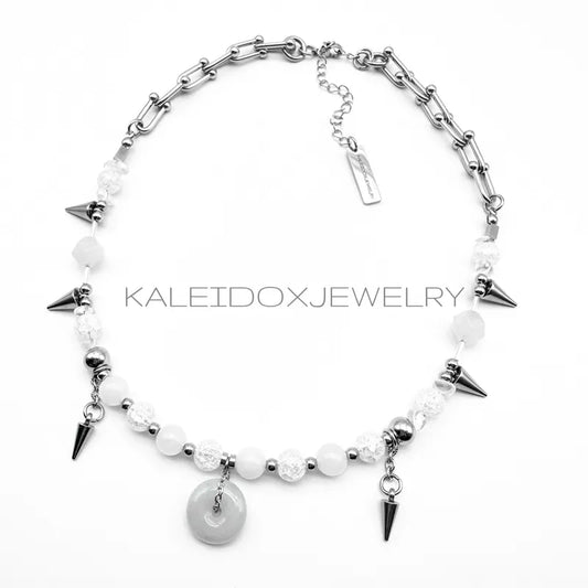 White Jade & Spikes Necklace