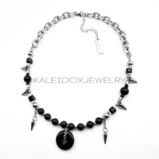 Black Jade and Spikes Necklace