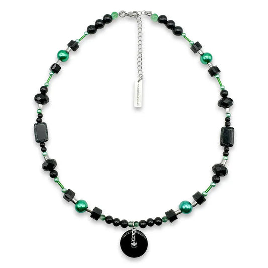 Black &amp; green with black pendant necklace