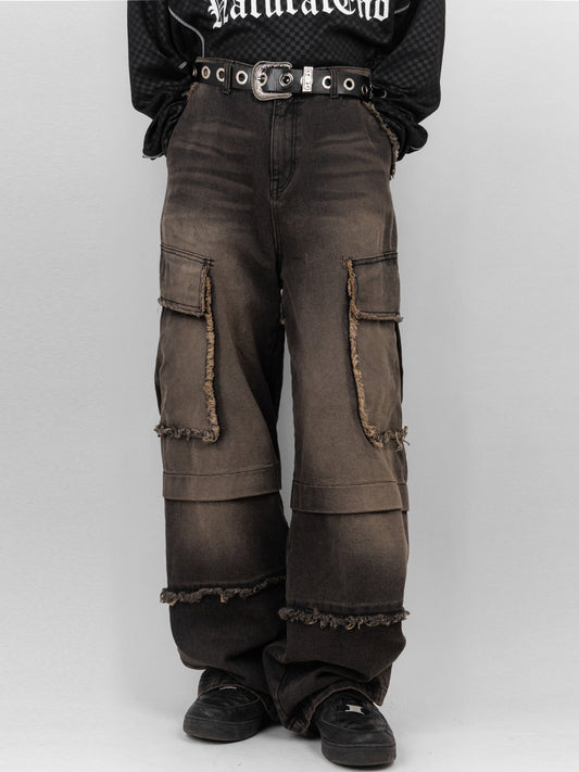 Vintage Decoration Washing Cargo Denim Pants 