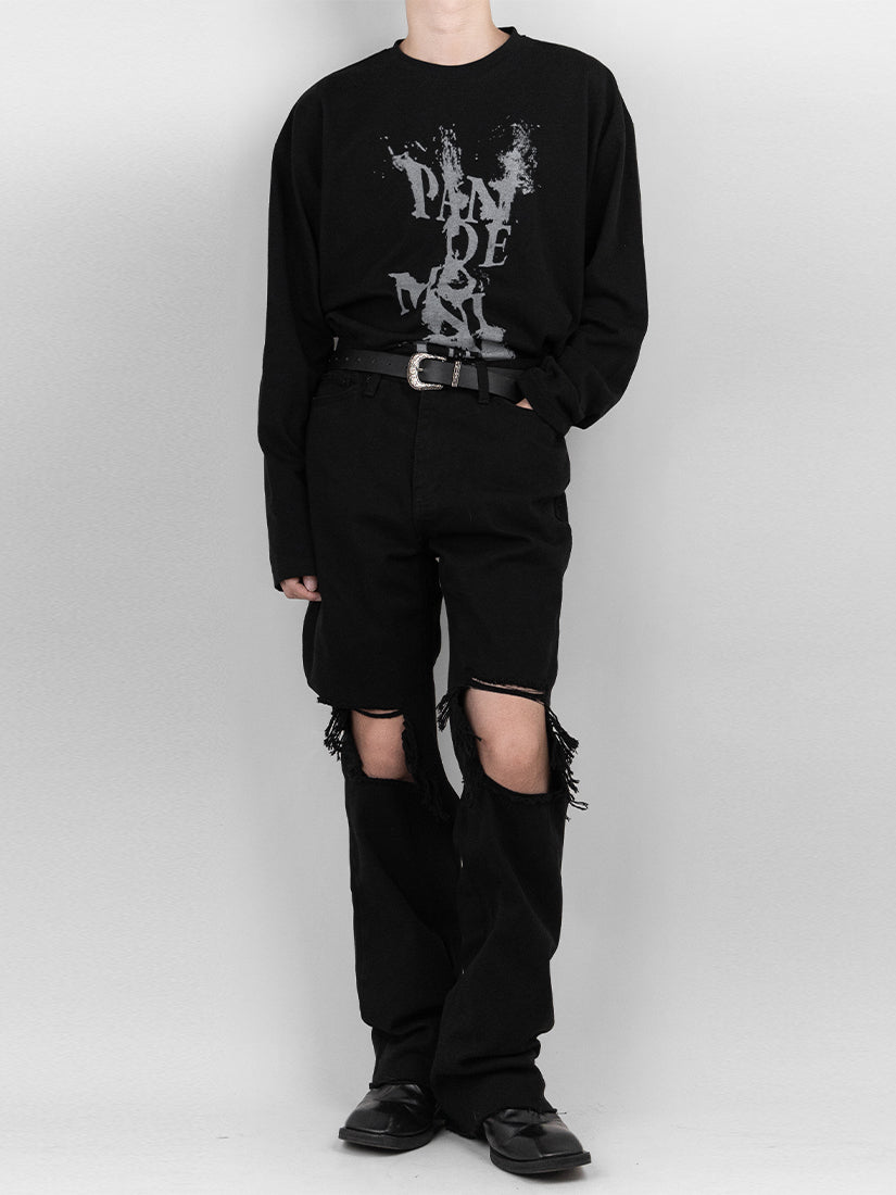 Black Distressed Knee Washed Jeans