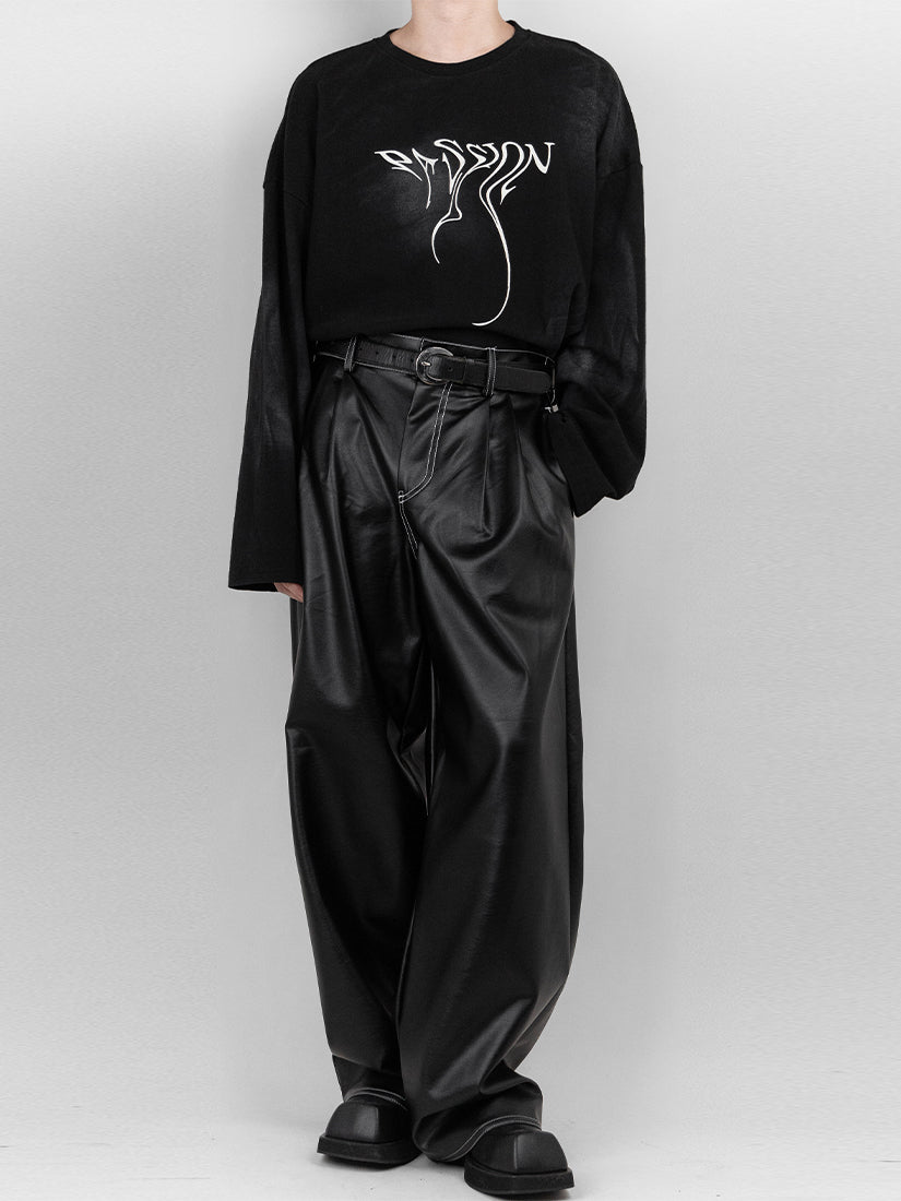 Stitches Wide Leather Pants