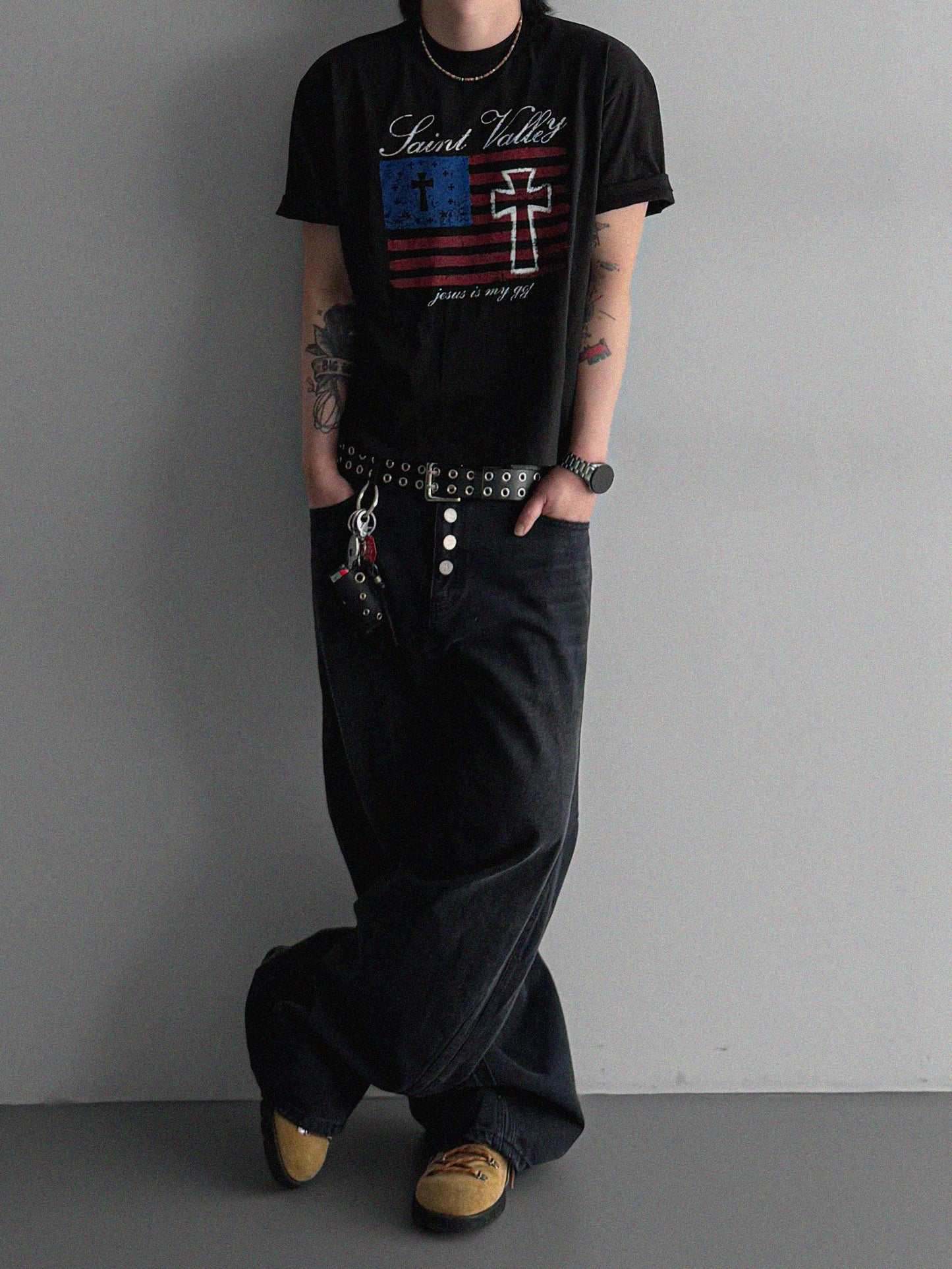 Cachion twisted wide denim pants