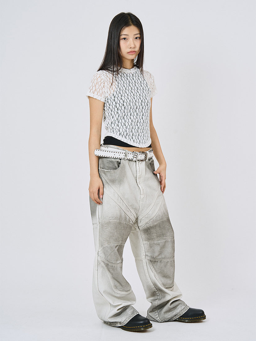 Racing Incision Washed Denim Pants 