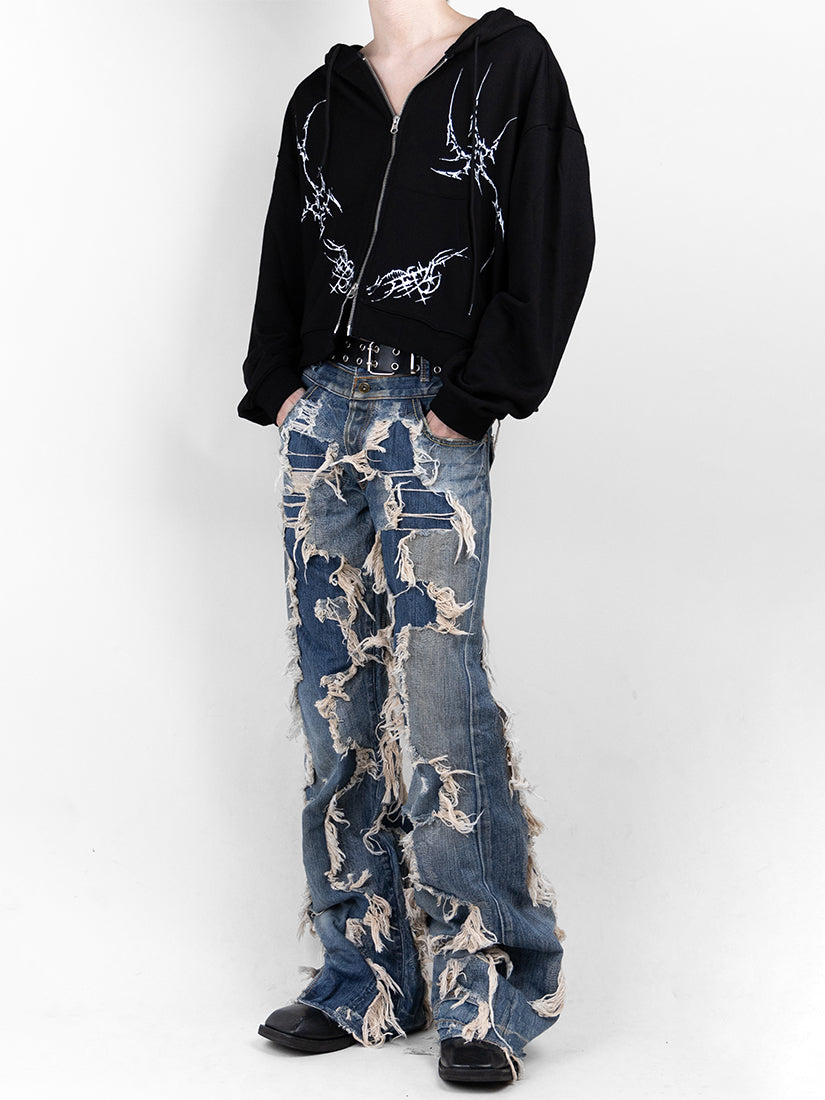 Crack Denim Baggy Pants 02 