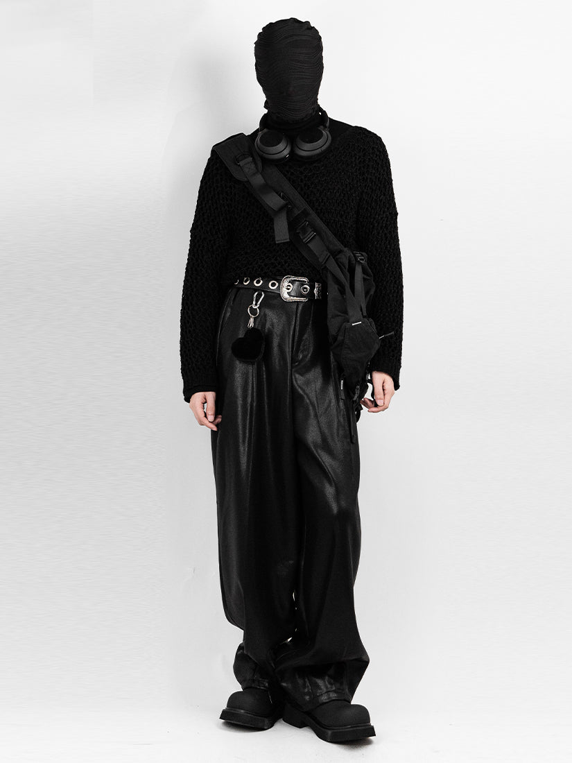 Two Tuck Wide Balloon Leather Pants 