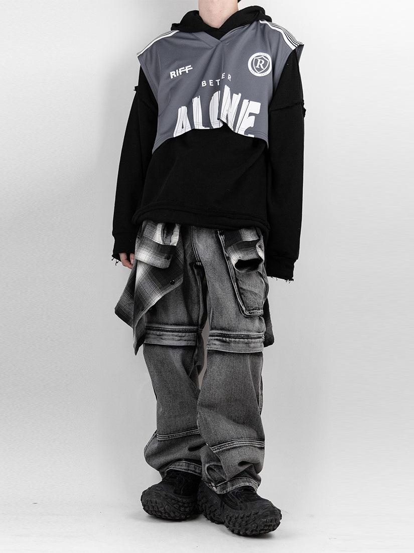 Multi cargo wide denim pants 