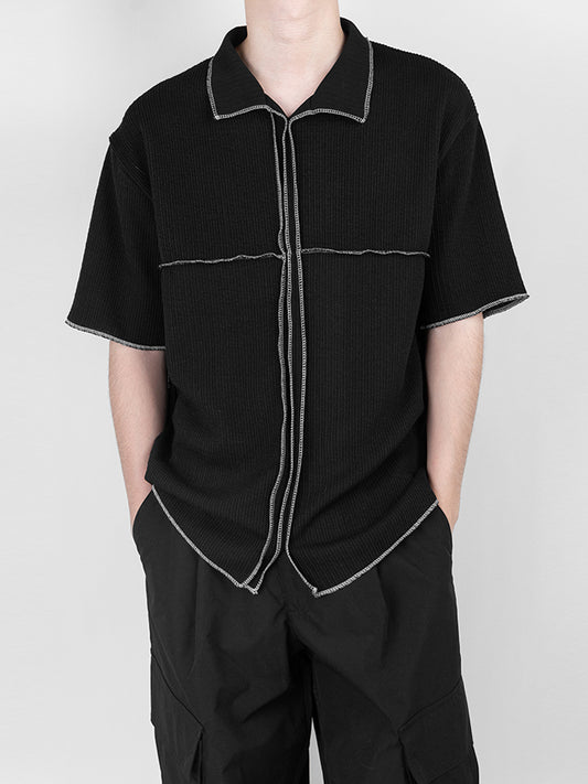 Stitch V-Neck Collar Knitwear Half Sleeve 