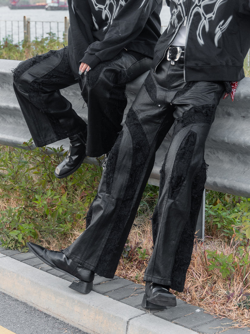 Hand-coated waxed flared jeans