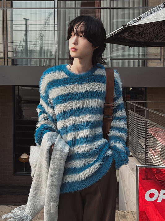Hairy striped angora knit