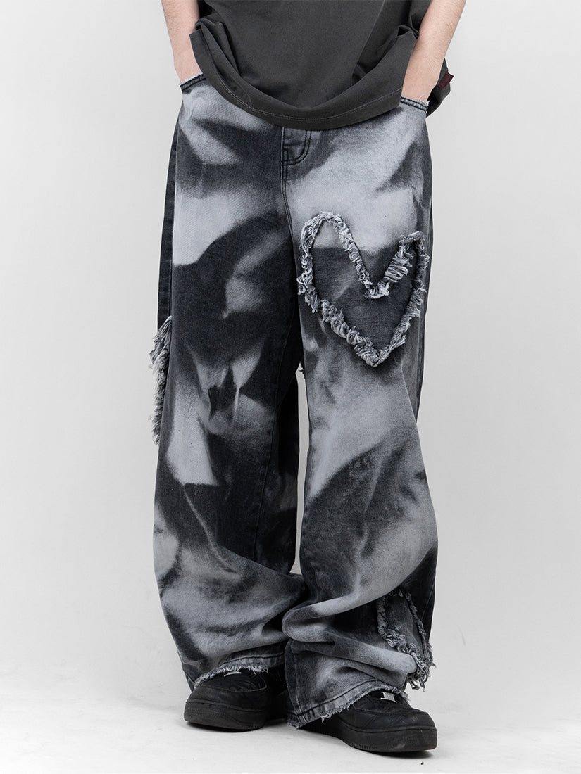 Heart Embroidered Denim Pants