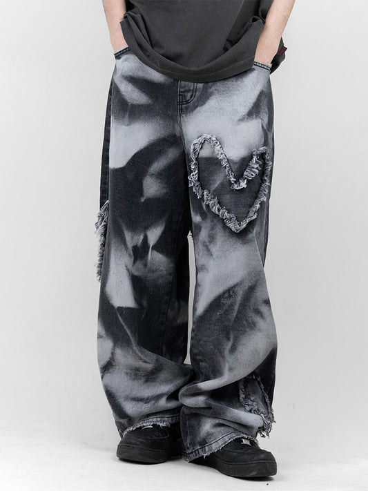 Heart Embroidered Denim Pants