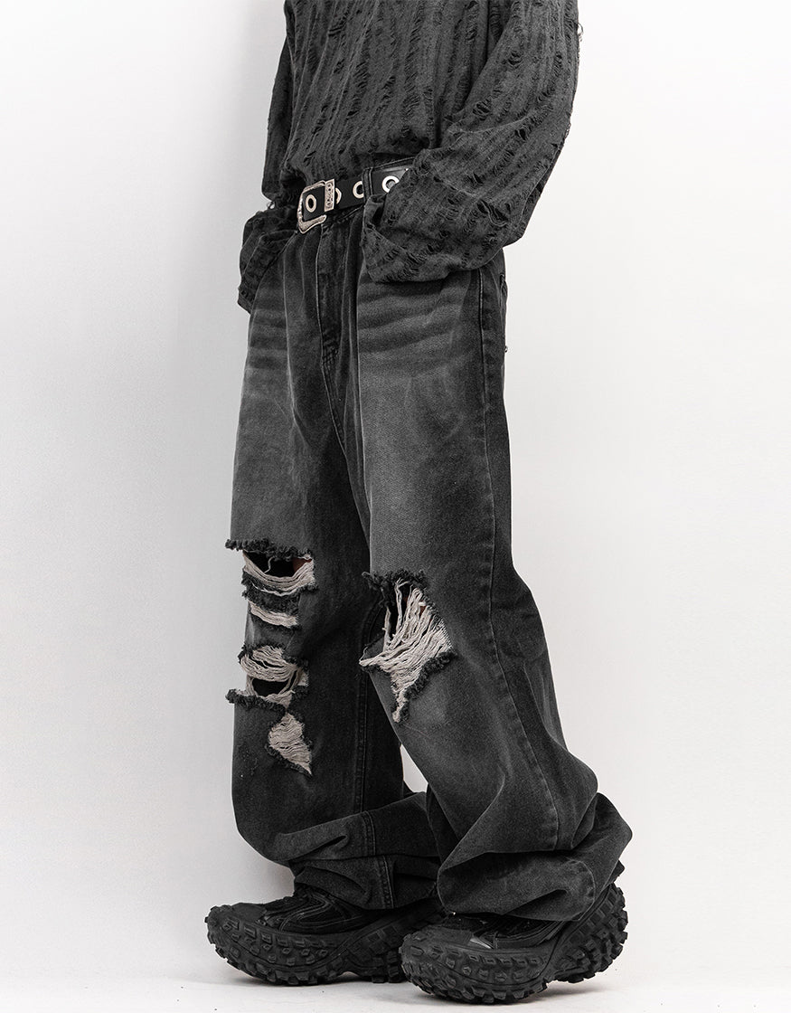 Vintage Washed-out Destroyed Over Denim Pants 