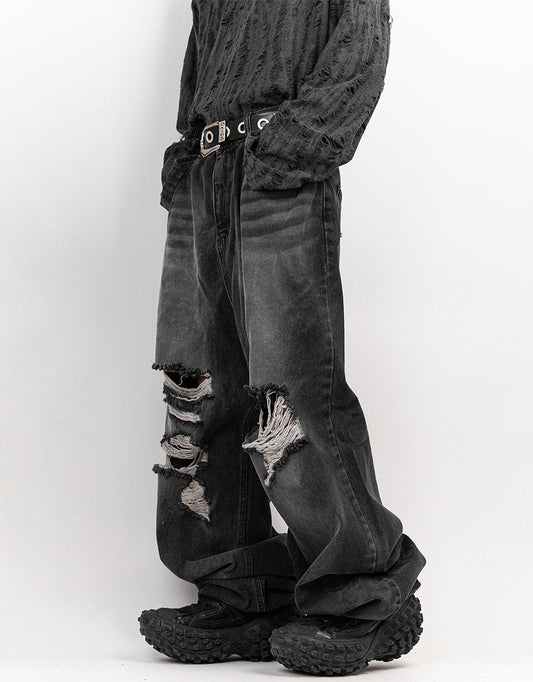 Vintage Washed-out Destroyed Over Denim Pants 