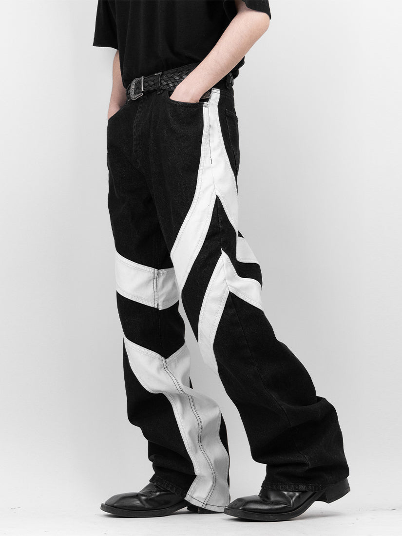 Leather Wave Denim Pants 