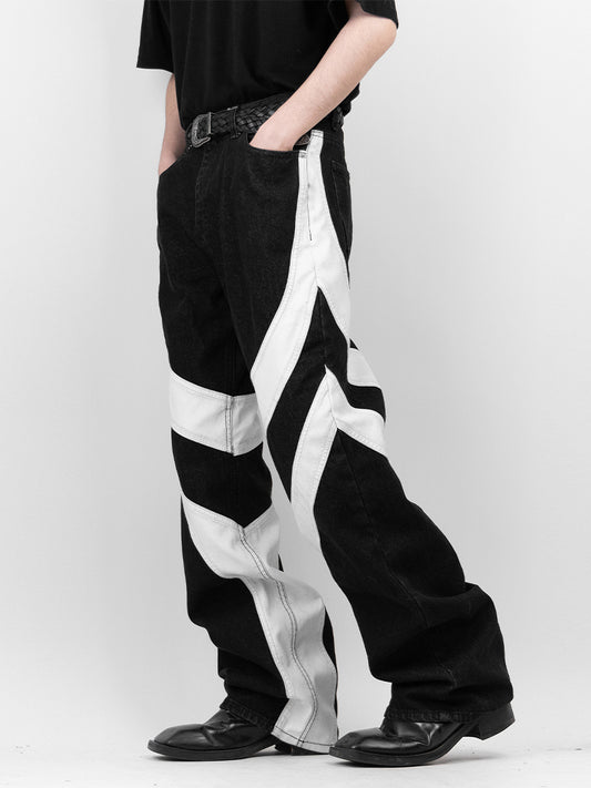 Leather Wave Denim Pants