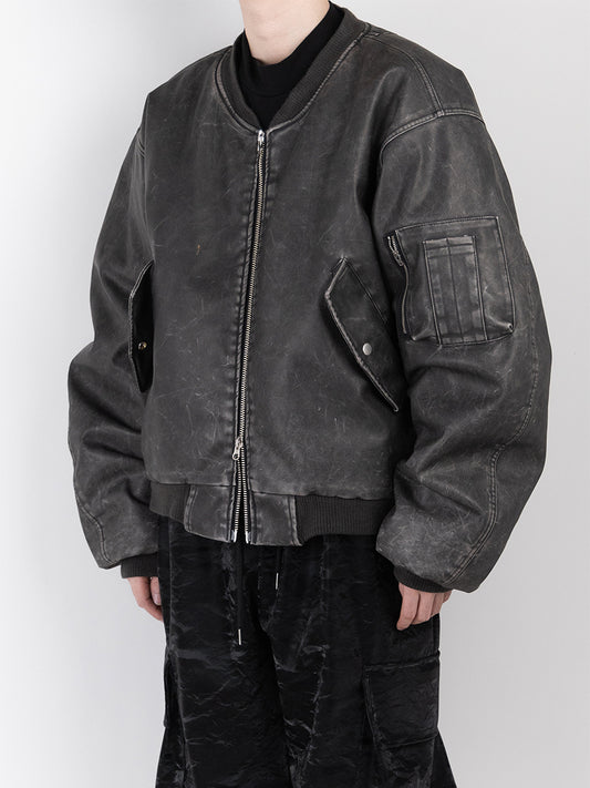 Crack Washing Over Leather MA-1 Padding