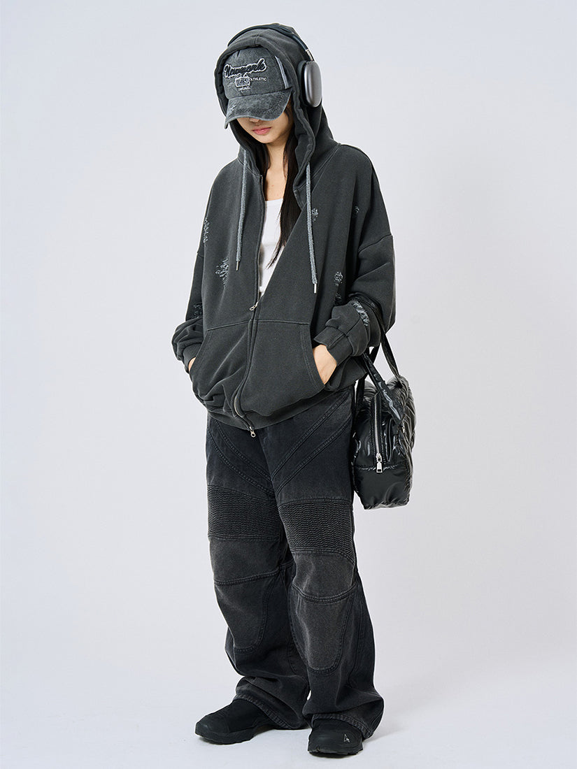 Petra Pigment Damaged Hooded Zip-Up