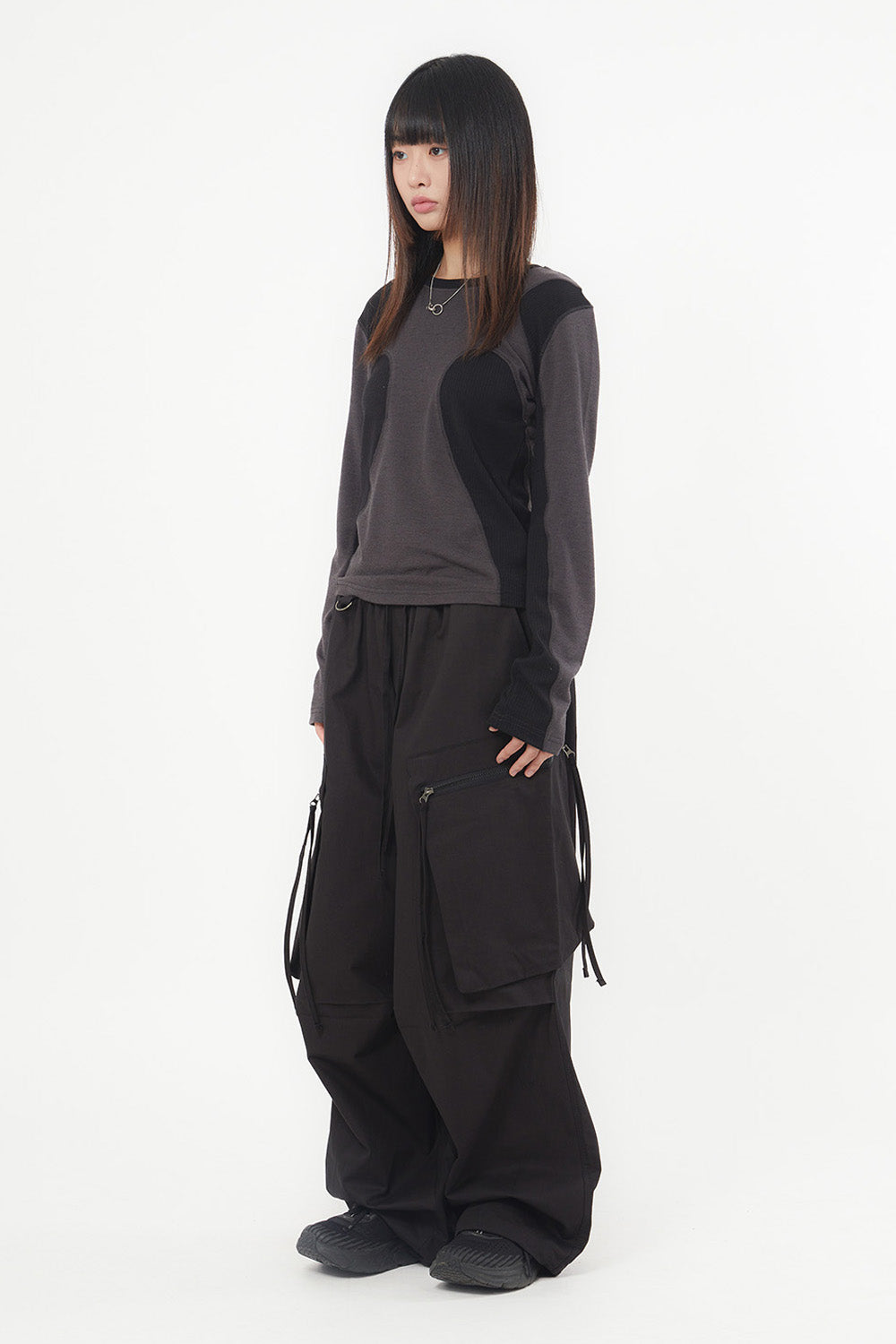 Zipper Big Cargo Balloon Wide Banding Pants 