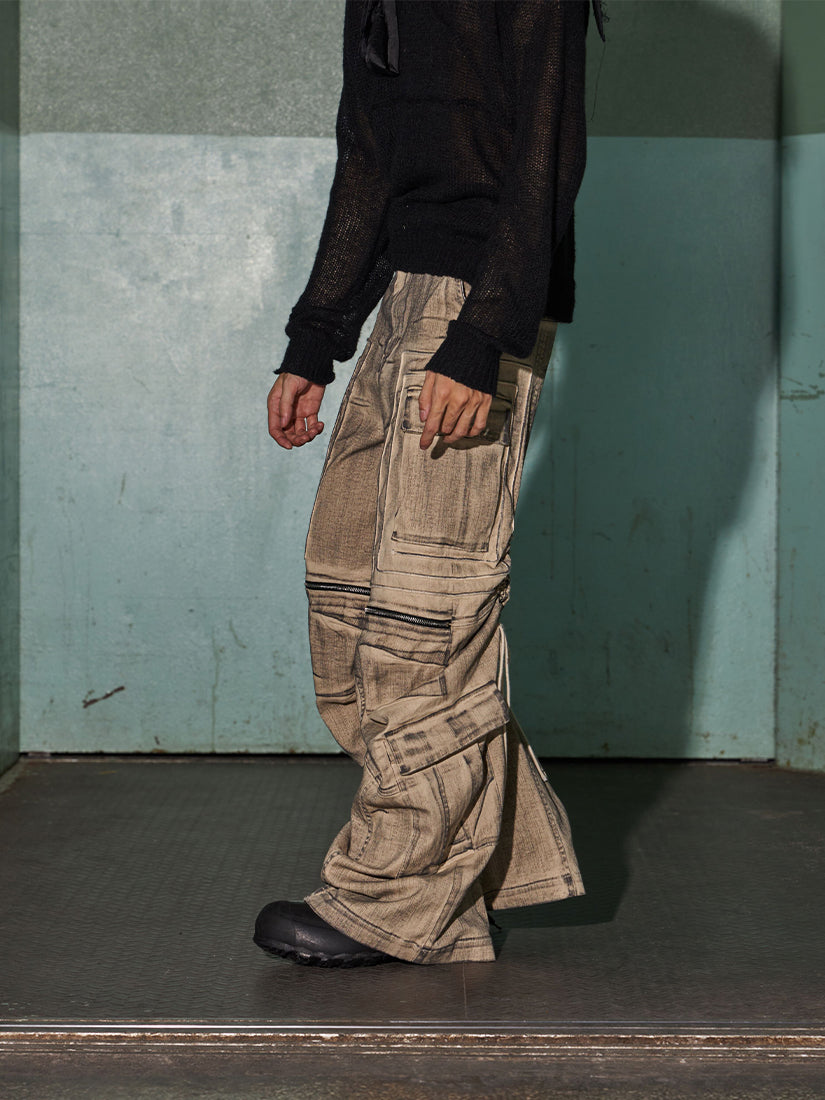 Drawstring washed distressed loose Pants
