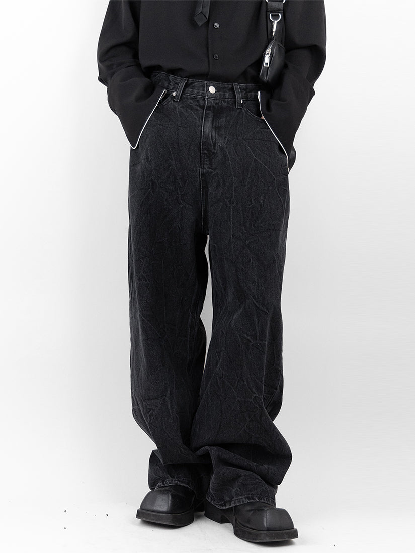 Cracked Wide Denim Trousers 