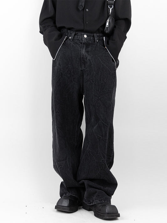Cracked Wide Denim Trousers
