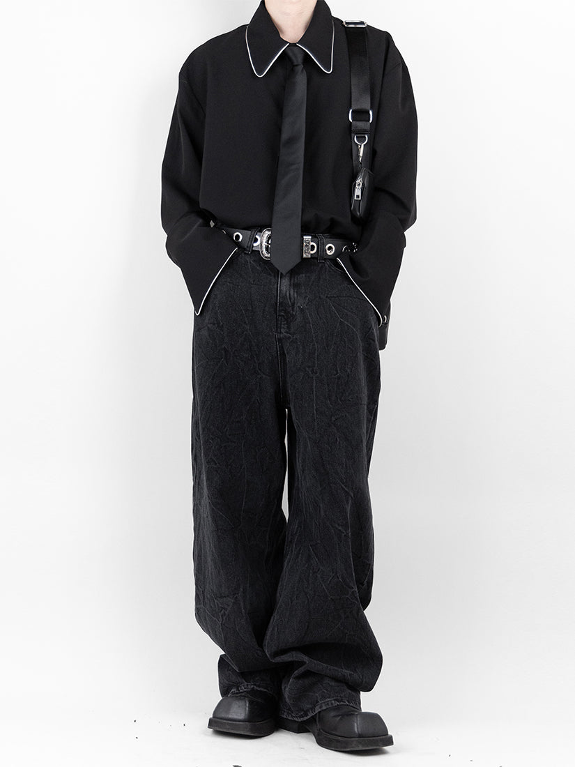 Cracked Wide Denim Trousers 