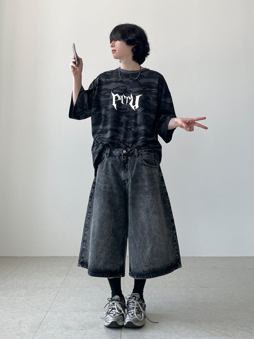 Snow cut bermuda denim pants
