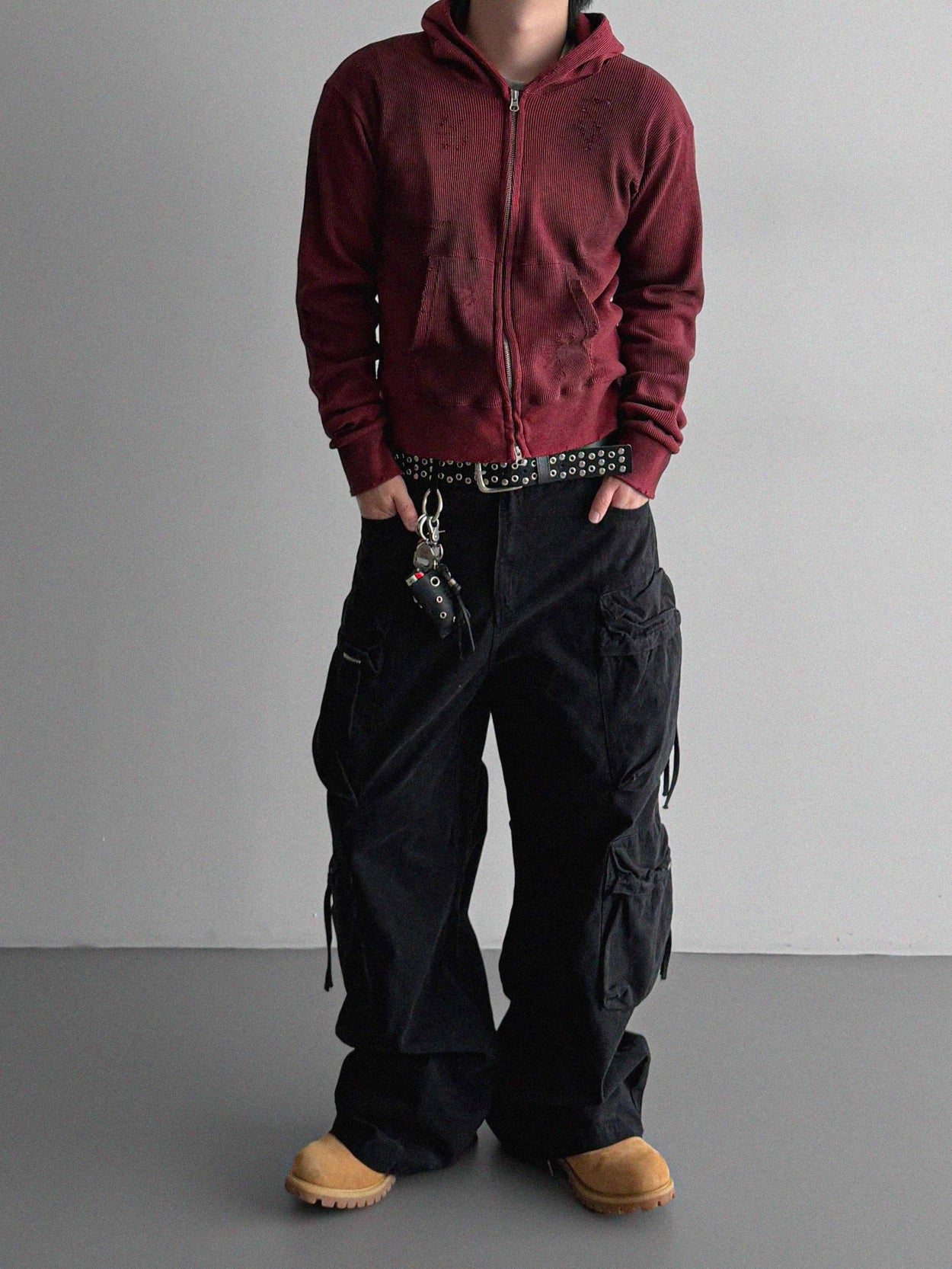 Fade waffle crop hood Zip-Up