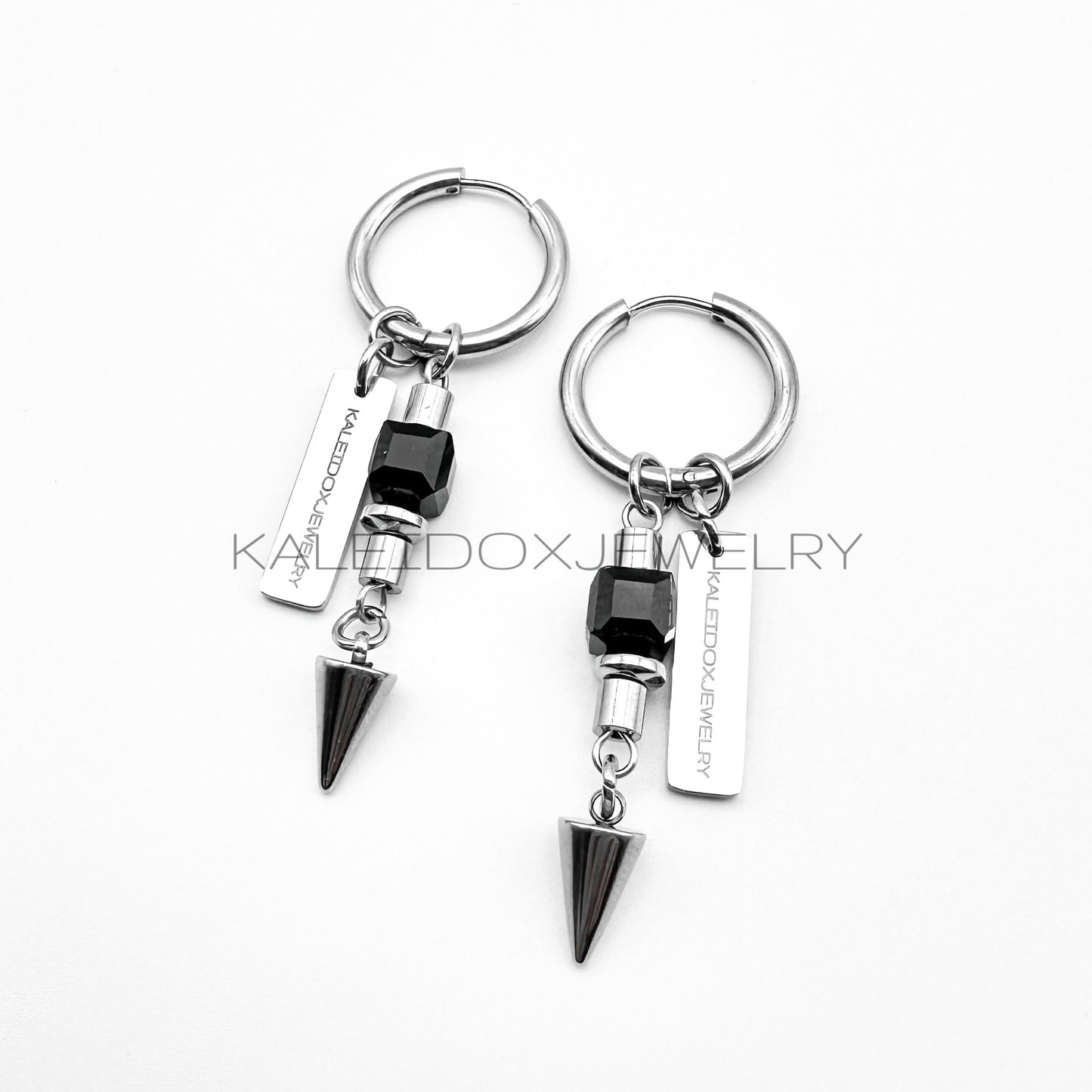 Black square &amp; spikes earrings