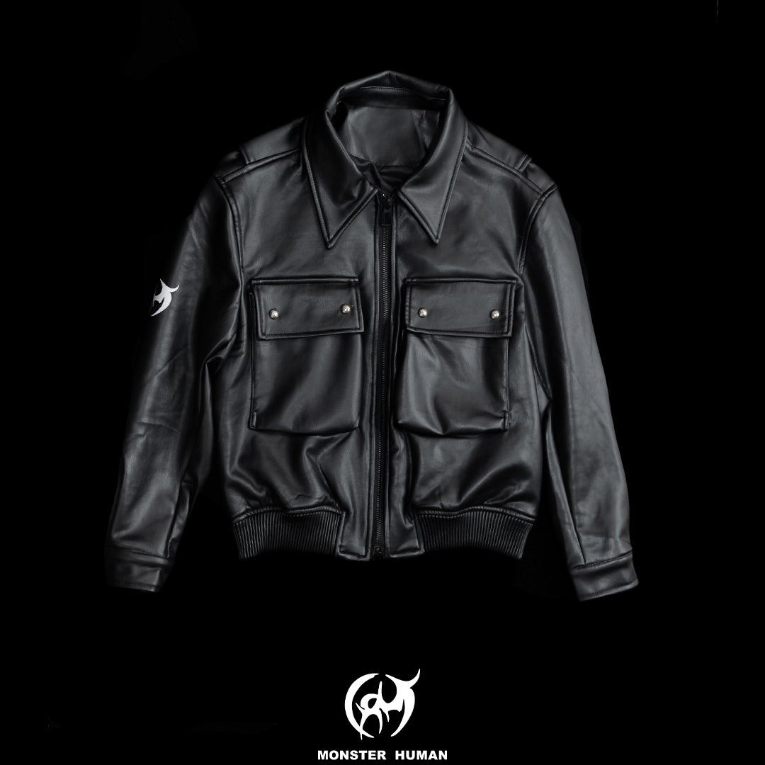 Double Pocket Cross leather jacket