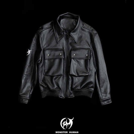 Double Pocket Cross leather jacket