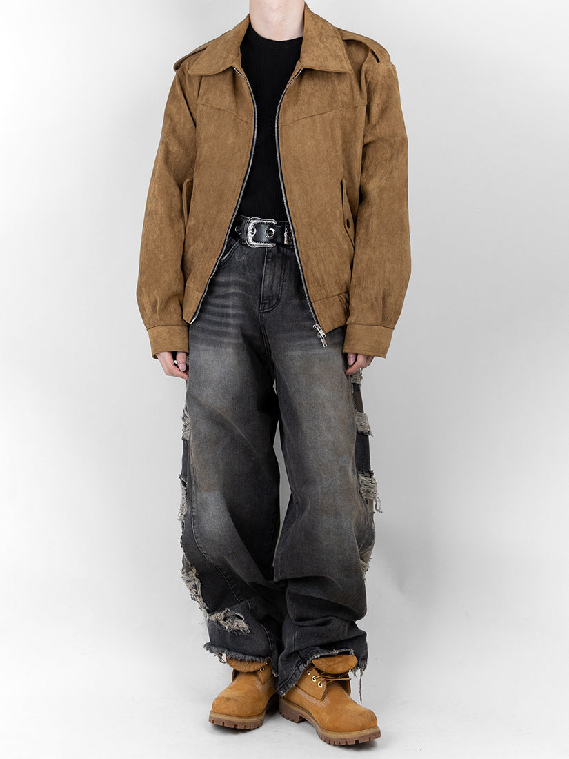 Camo Layered Vintage Wide Denim Pants