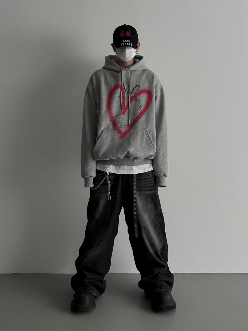 Heart Rabbit Sheep Brush Hoodie 